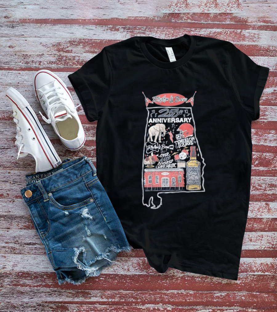 Rhythm & Brews 25th Anniversary Temerson Square Live Music Celebration Over 1000 Nights T-Shirt