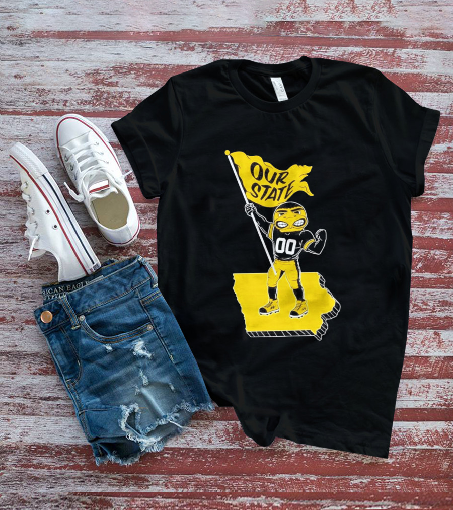 Herky The Hawk Flag Our State Iowa Map T-Shirt
