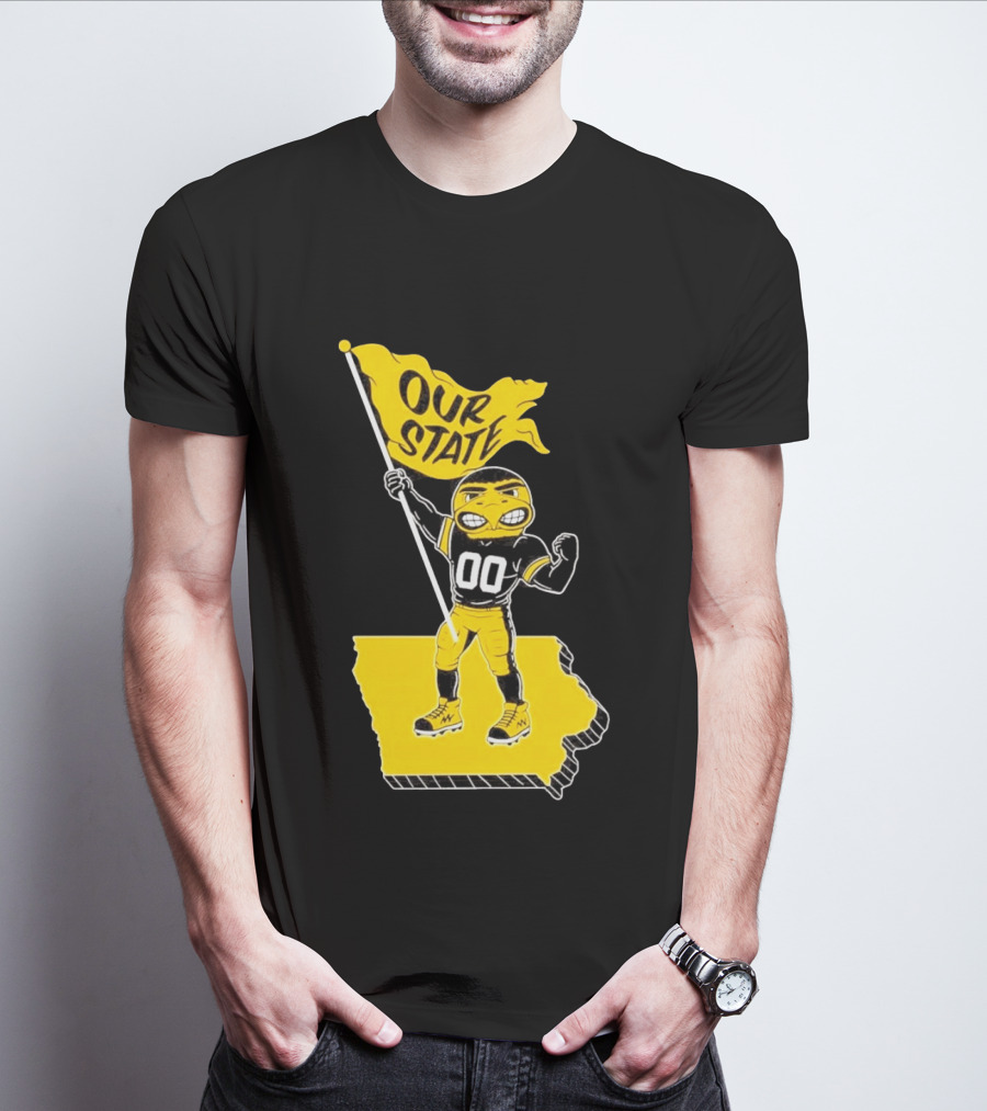 Herky The Hawk Flag Our State Iowa Map T-Shirt