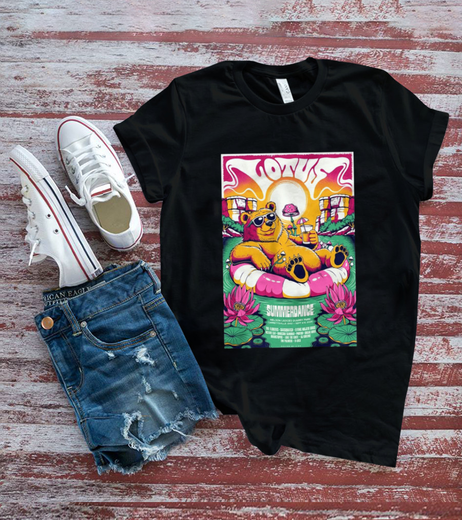 Lotus Summerdance 2026 Garrettsville OH Nelson Ledges Quarry Park Sep 4 6 With Bear Floating On Pool Relaxed Vibes T-Shirt