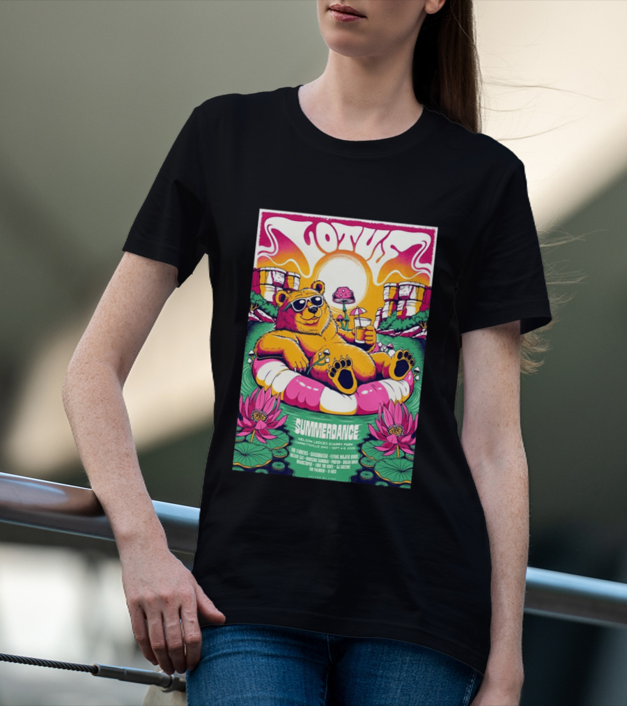 Lotus Summerdance 2026 Garrettsville OH Nelson Ledges Quarry Park Sep 4 6 With Bear Floating On Pool Relaxed Vibes T-Shirt