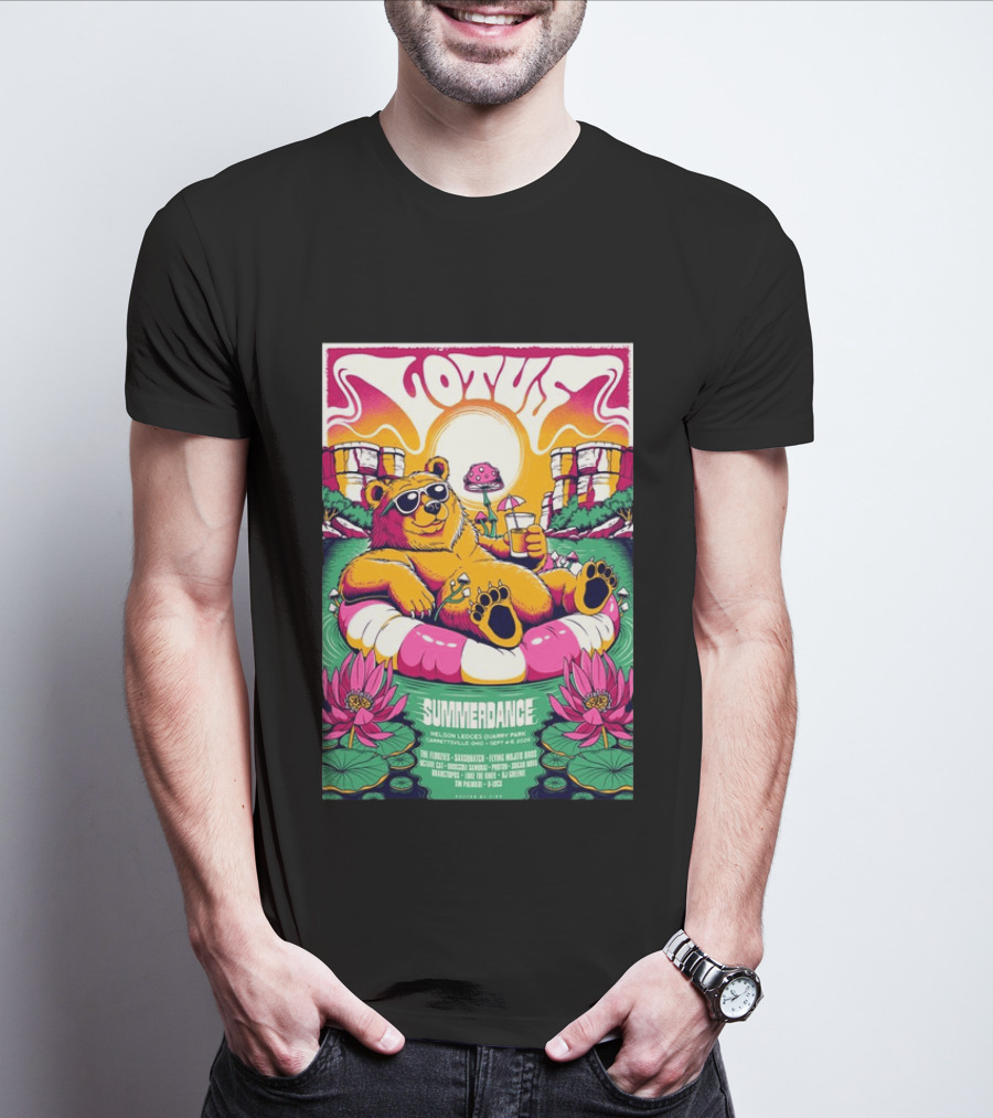 Lotus Summerdance 2026 Garrettsville OH Nelson Ledges Quarry Park Sep 4 6 With Bear Floating On Pool Relaxed Vibes T-Shirt