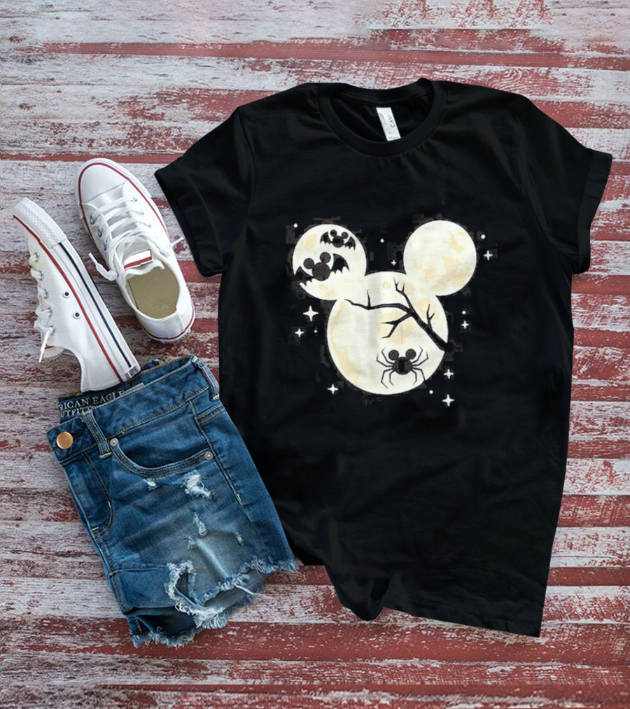 Mickey Mouse Moon Head Halloween Bat Spider Disney T-Shirt