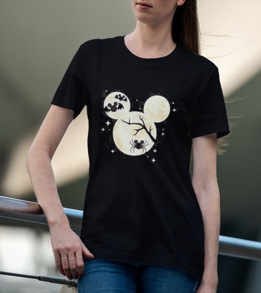 Mickey Mouse Moon Head Halloween Bat Spider Disney T-Shirt