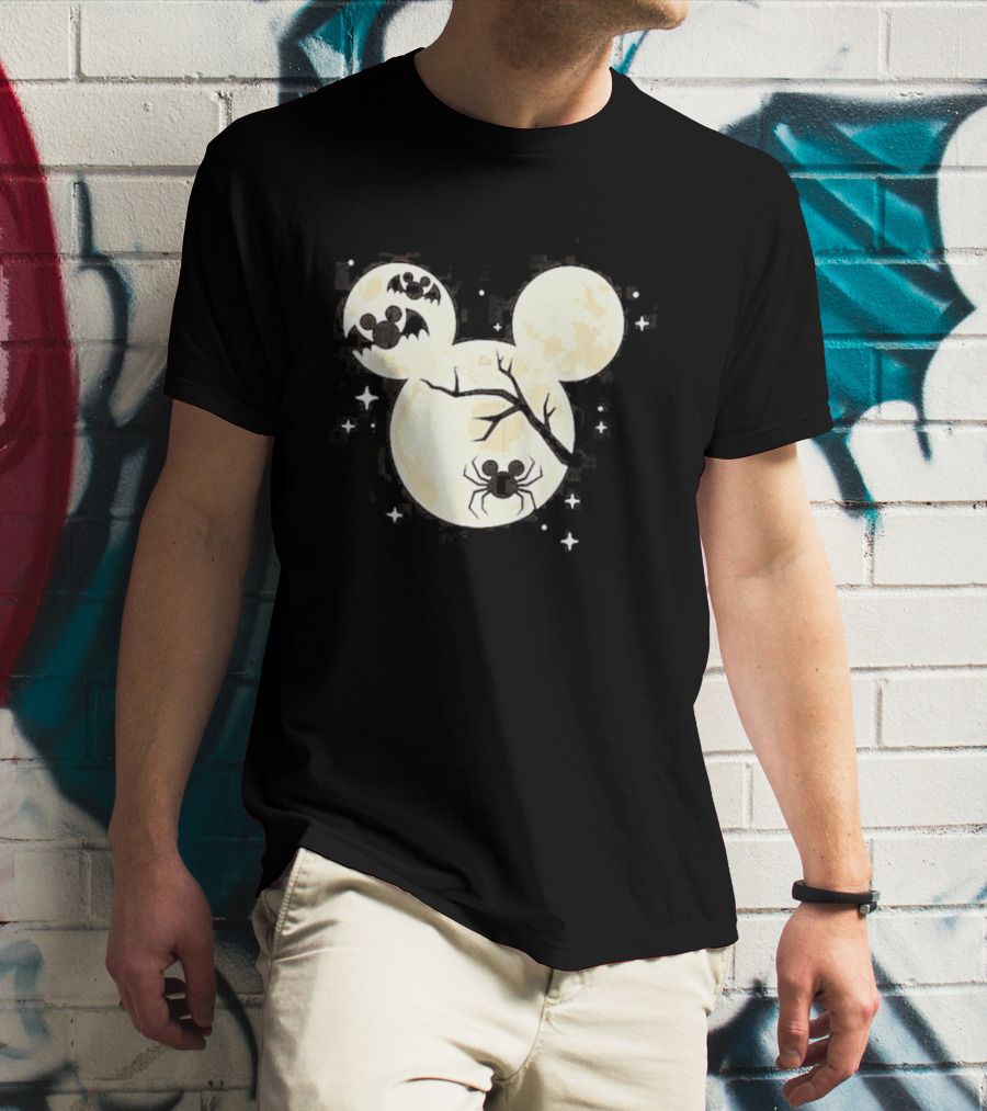 Mickey Mouse Moon Head Halloween Bat Spider Disney T-Shirt