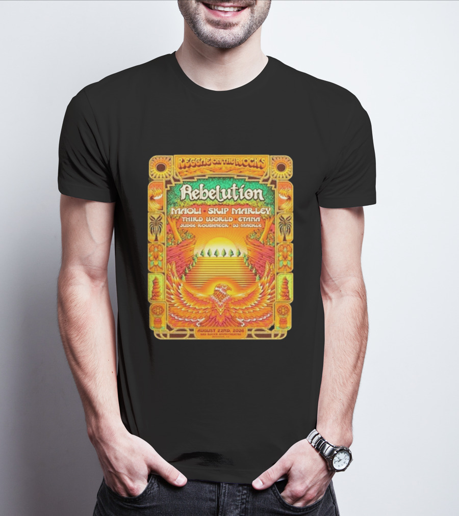 Rebelution Reggae On The Rocks 2026 Maoli Skip Marley Third World Etana August 22nd T-Shirt