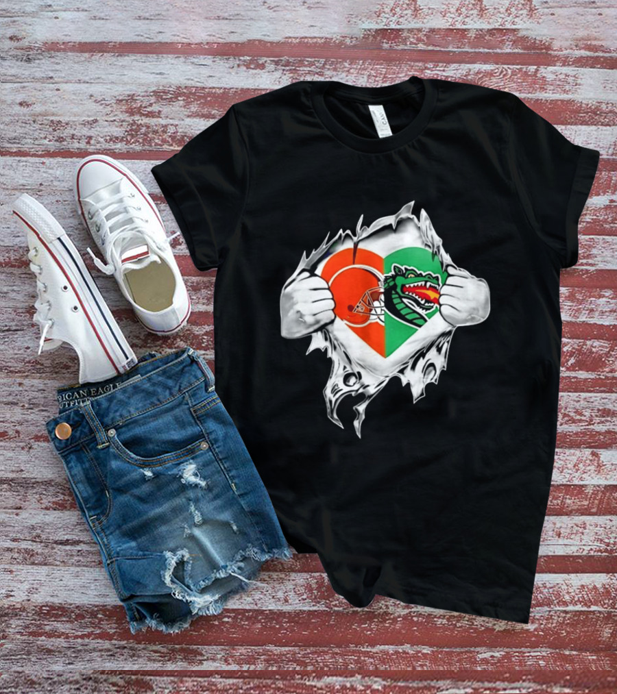 Cleveland Browns UAB Blazers Heart Superman Chest Rip T-Shirt