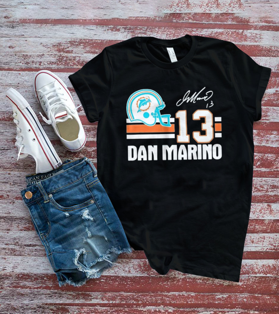 Miami Dolphins Dan Marino 13 Helmet Signature T-Shirt