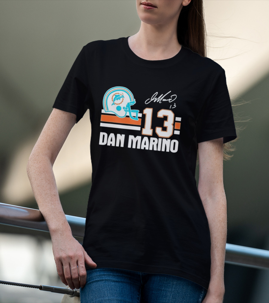 Miami Dolphins Dan Marino 13 Helmet Signature T-Shirt