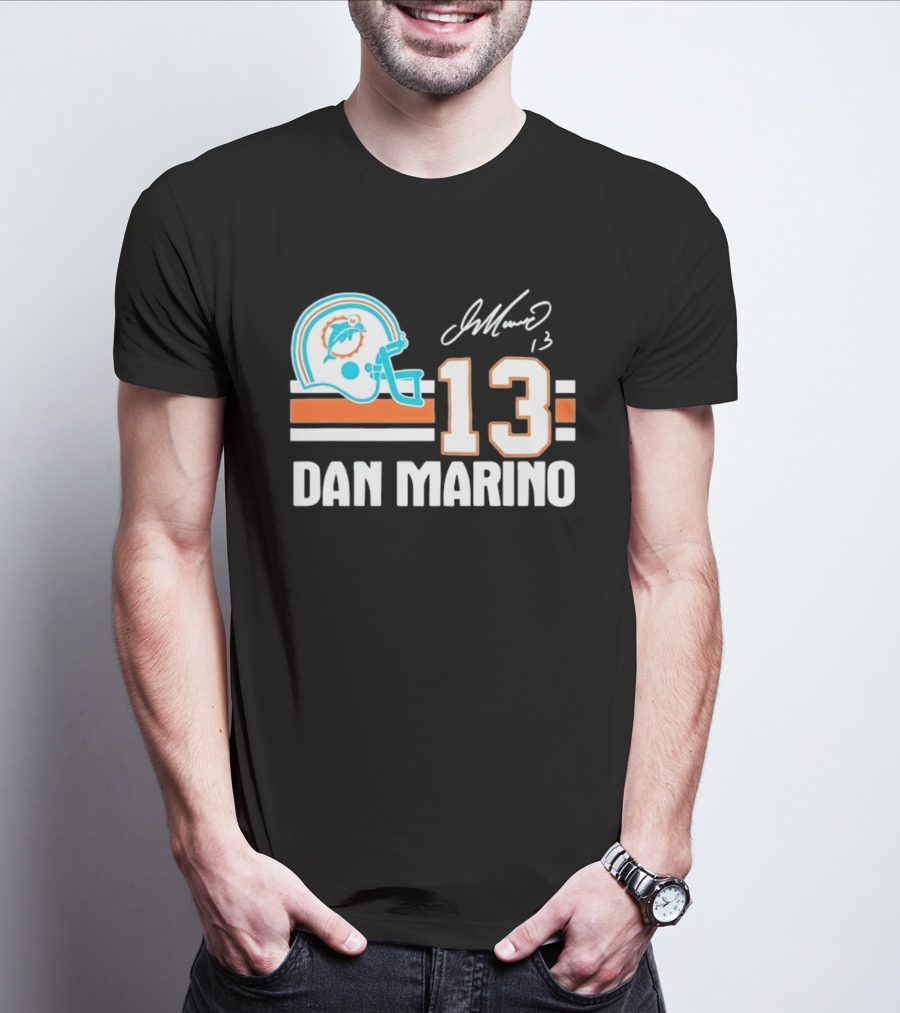 Miami Dolphins Dan Marino 13 Helmet Signature T-Shirt