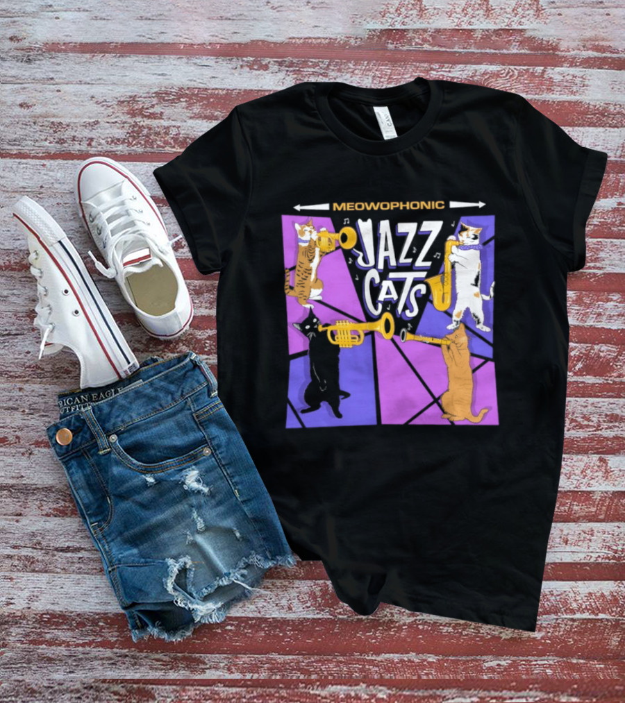 Meowophonic Jazz Cats Playing Trumpets And Saxophones T-Shirt