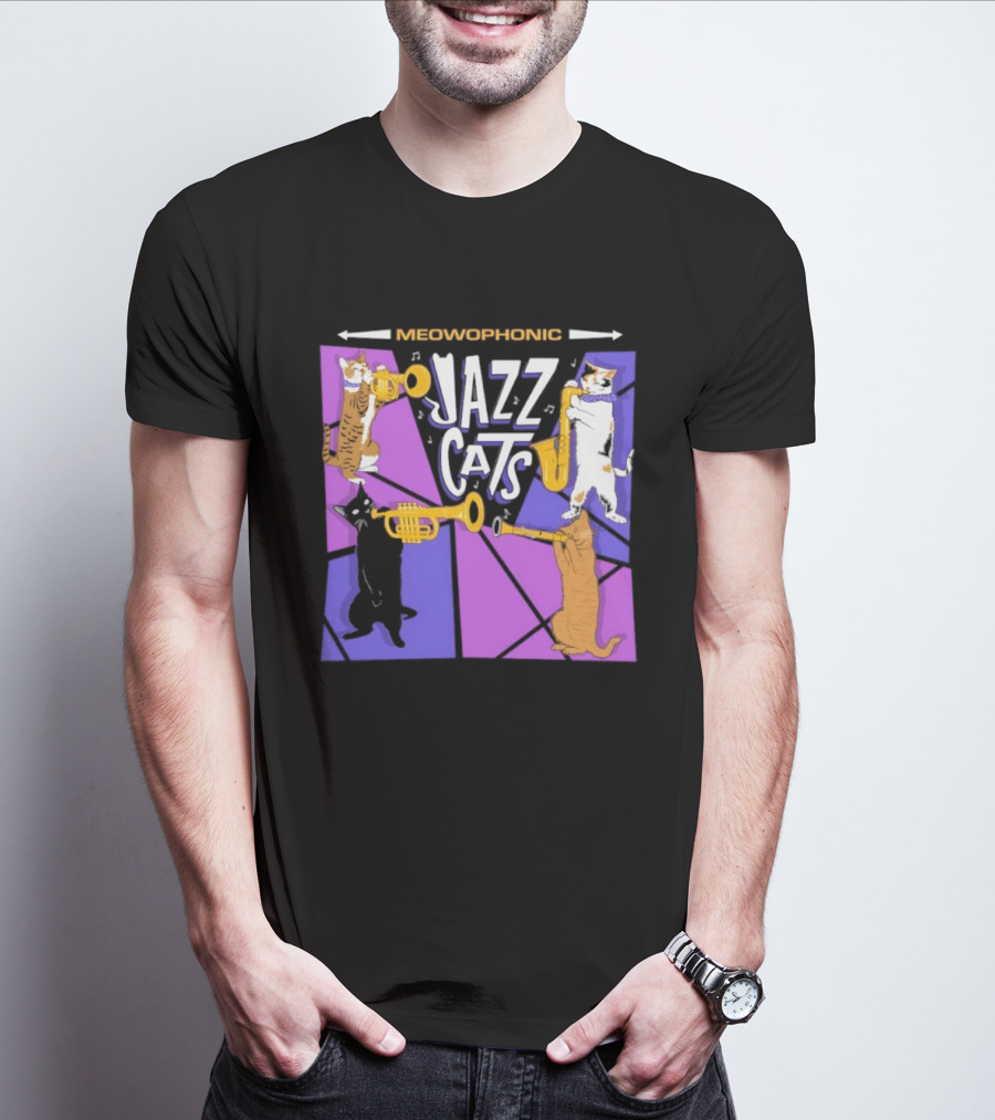 Meowophonic Jazz Cats Playing Trumpets And Saxophones T-Shirt