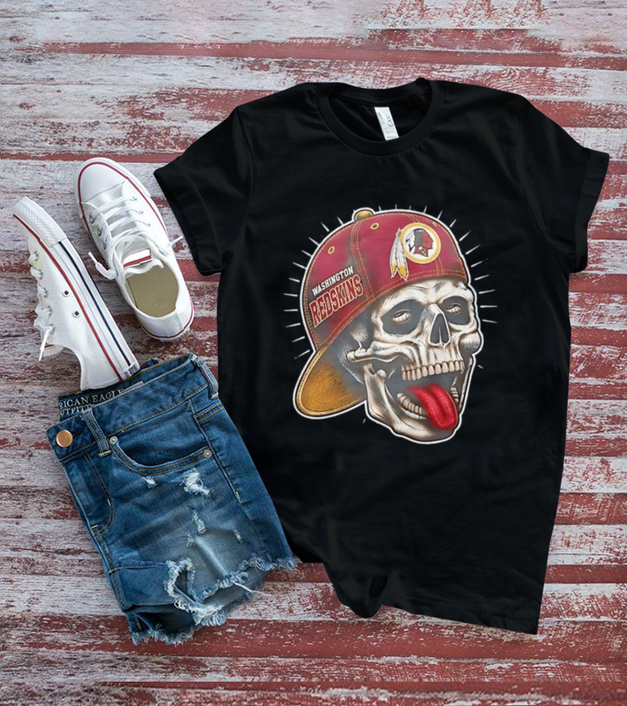 Washington Redskins Football Skull Tongue Out Cap T-Shirt