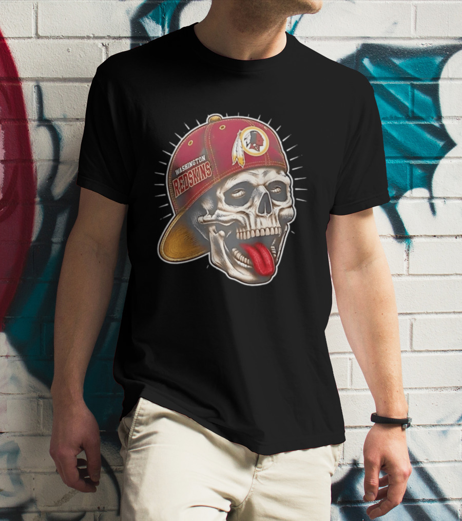 Washington Redskins Football Skull Tongue Out Cap T-Shirt