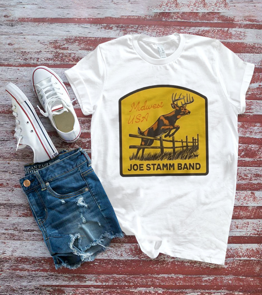Joe Stamm Band Midwest USA Deer Jumping Fence Over Farm Field T-Shirt