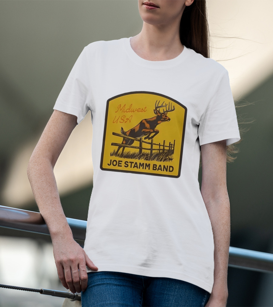 Joe Stamm Band Midwest USA Deer Jumping Fence Over Farm Field T-Shirt