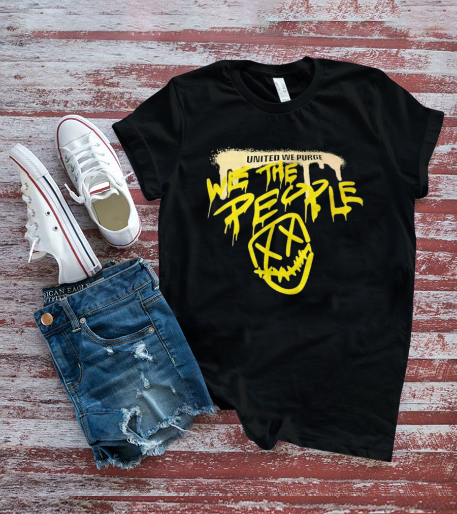 United We Purge We The People Horror Movie Mask Dripping Yellow T-Shirt