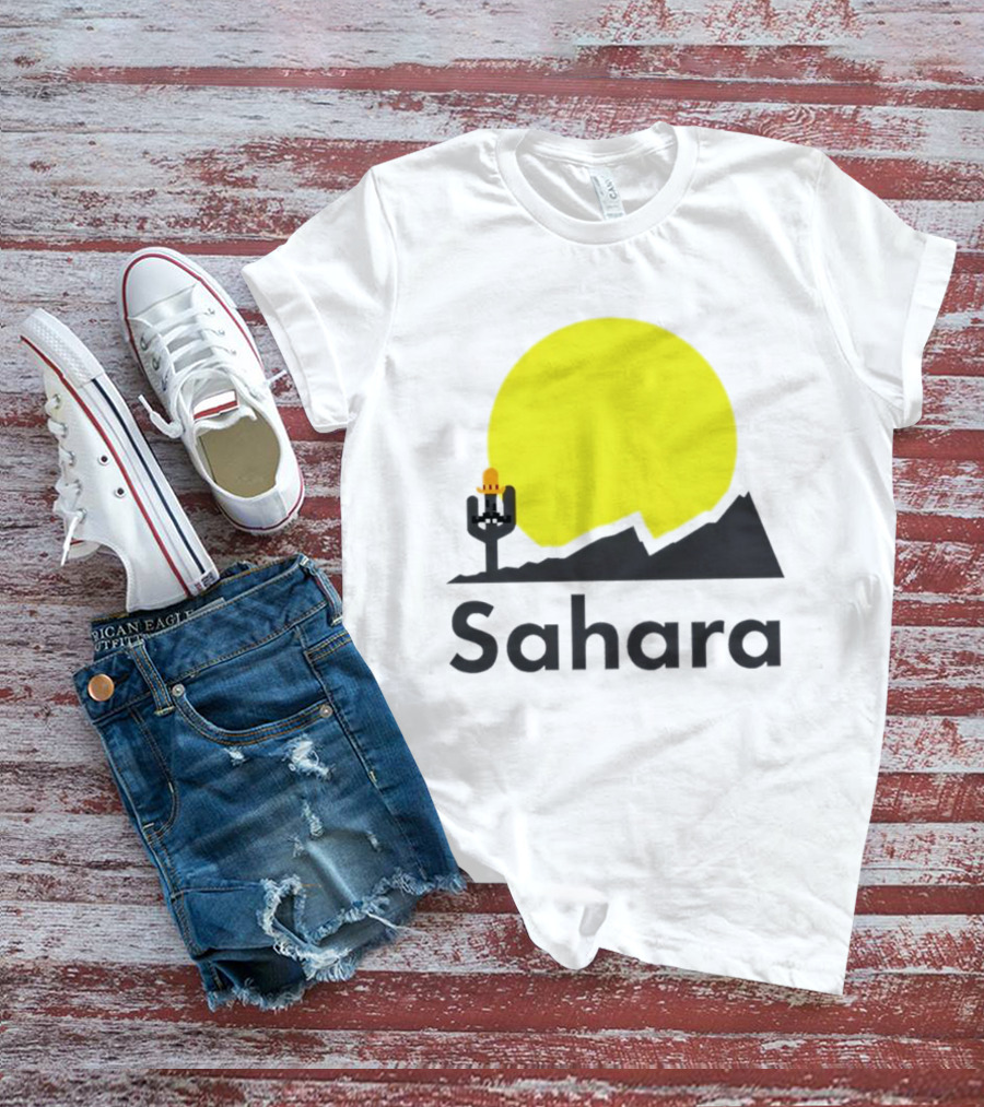 Sahara Desert Cactus Pixel Art With Sombrero Sunset Scene T-Shirt