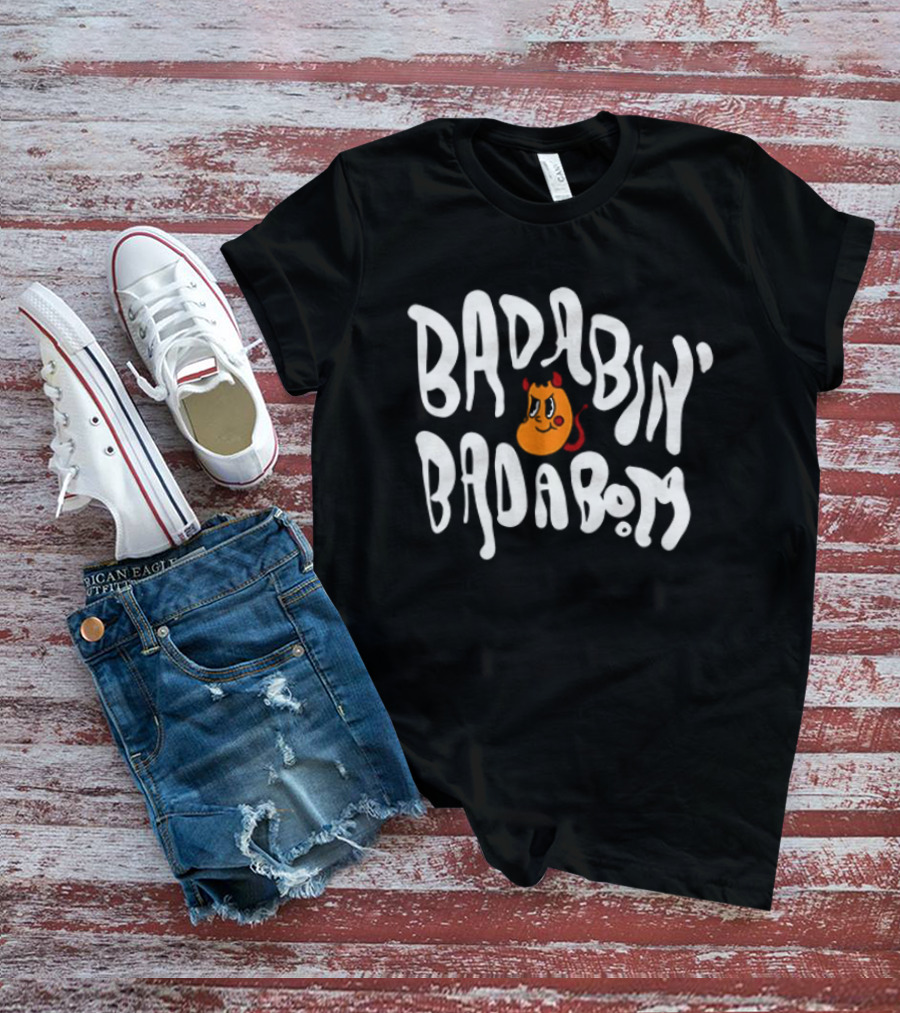 Badabing' Badaboom Cartoon Orange Smiley Face With Devil Horns T-Shirt
