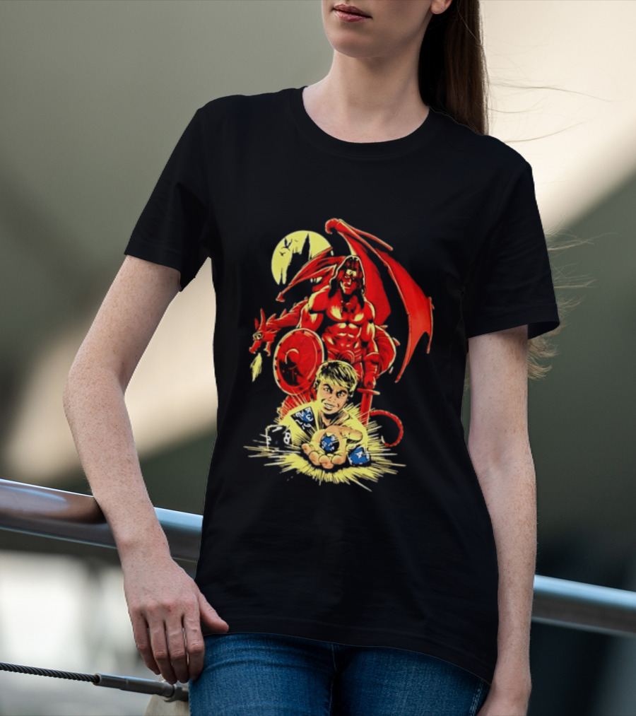 Dungeons And Dragons Player With Red Dragon And Blue Dice Adventure T-Shirt