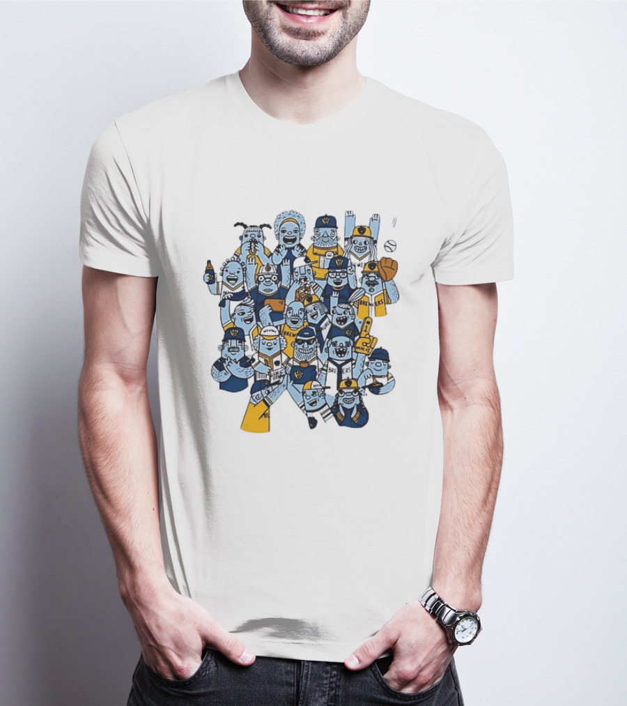 Milwaukee Brewers Fan Cartoon Characters Baseball Crowd T-Shirt
