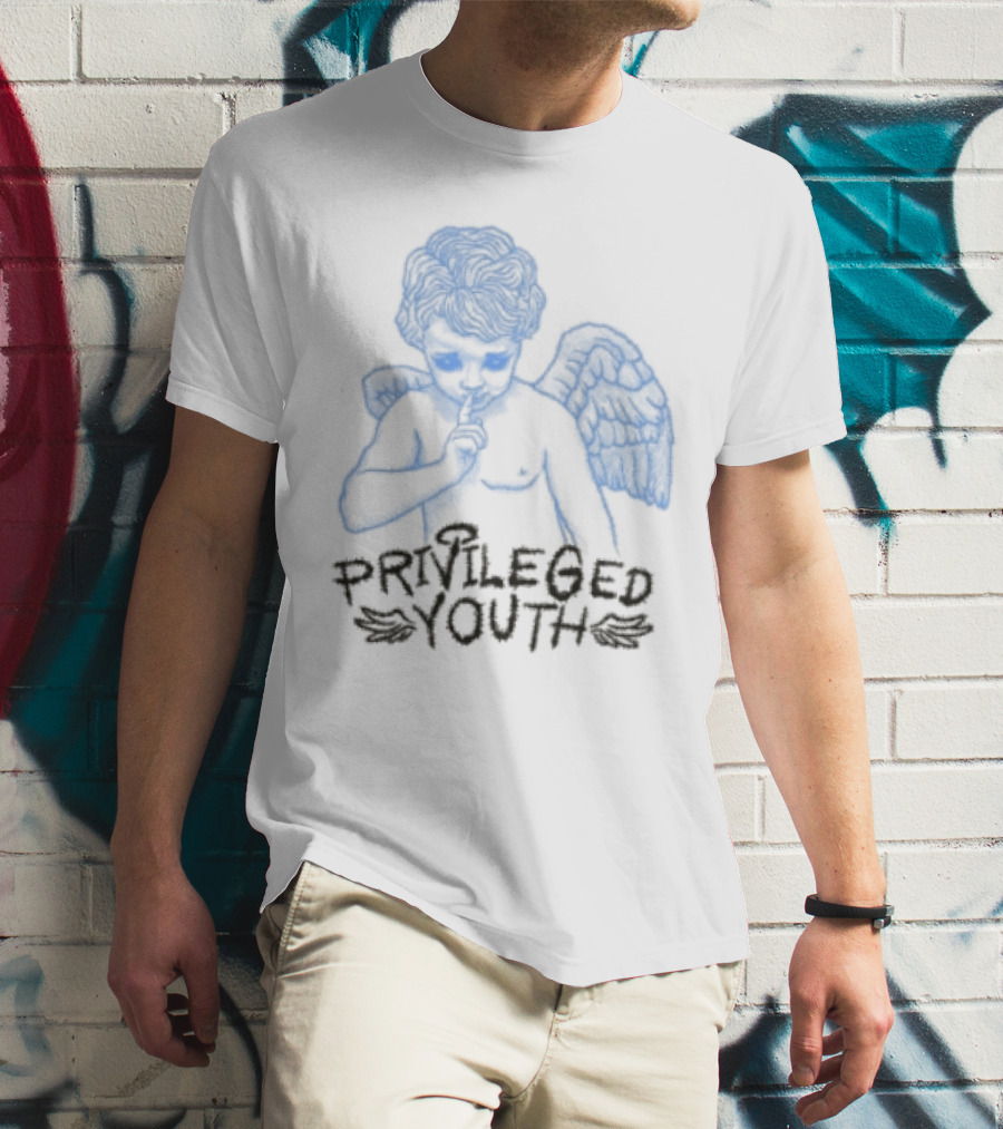 Privileged Youth Angel Blue Winged Figure Cream Color T-Shirt