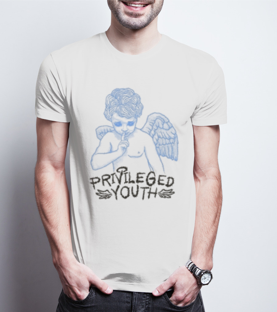 Privileged Youth Angel Blue Winged Figure Cream Color T-Shirt