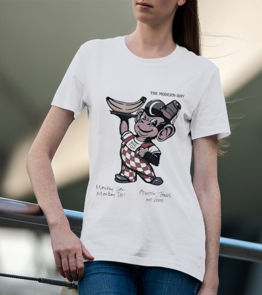 The Modern Day Big Toy Monkey See Monkey Do Austin Texas Est 2005 Vintage Cartoon T-Shirt