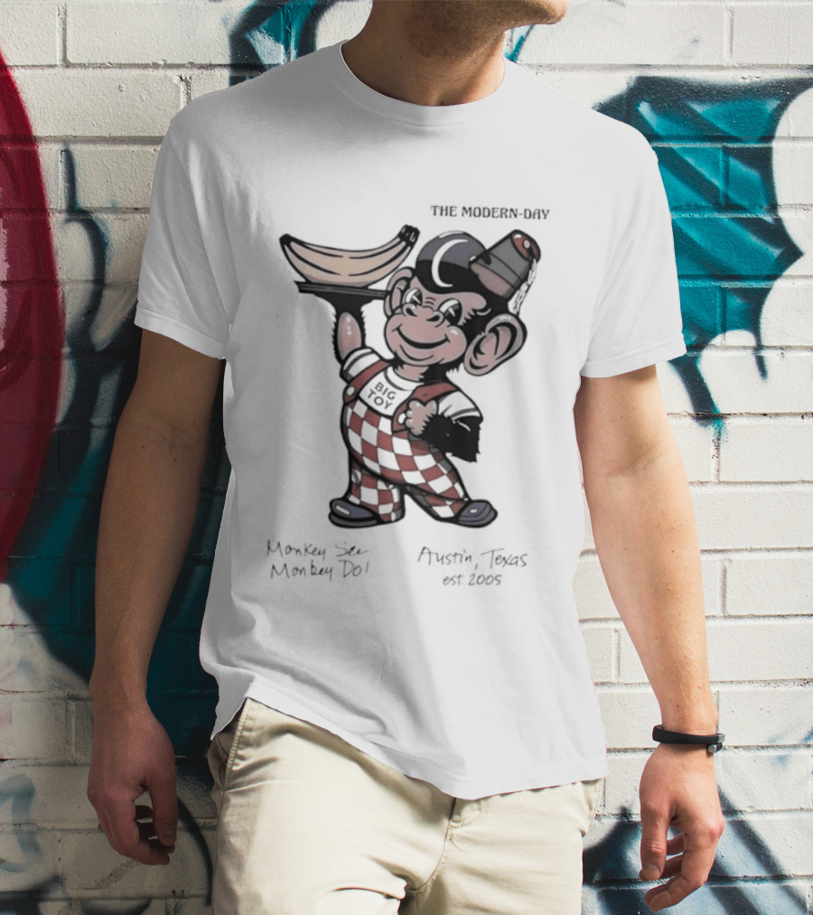 The Modern Day Big Toy Monkey See Monkey Do Austin Texas Est 2005 Vintage Cartoon T-Shirt