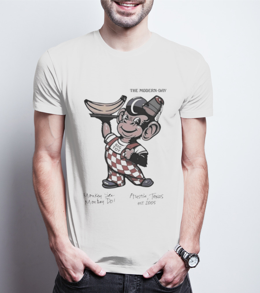 The Modern Day Big Toy Monkey See Monkey Do Austin Texas Est 2005 Vintage Cartoon T-Shirt