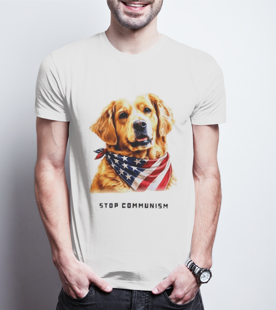 Golden Retriever Wearing American Flag Bandana Stop Communism T-Shirt
