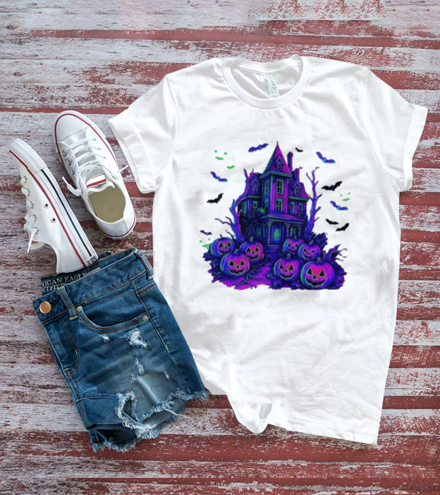 Halloween Bats Haunted House T-Shirt