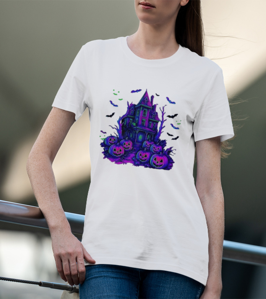 Halloween Bats Haunted House T-Shirt