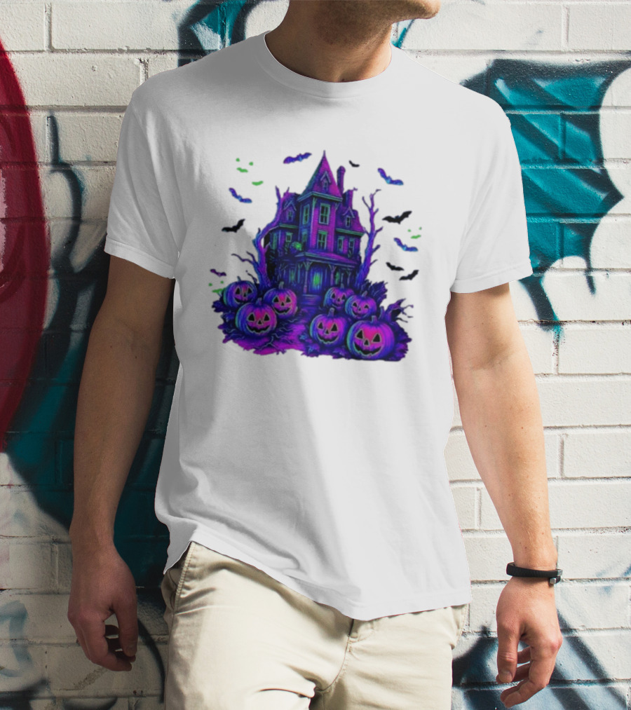 Halloween Bats Haunted House T-Shirt