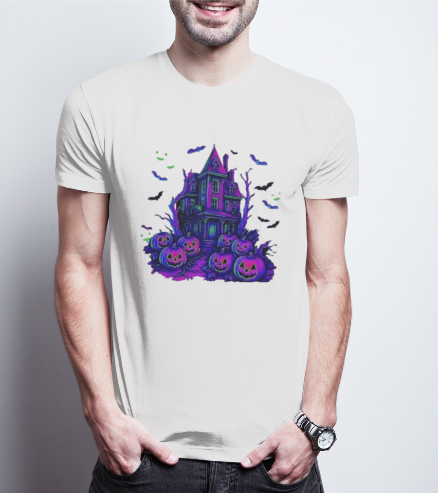 Halloween Bats Haunted House T-Shirt