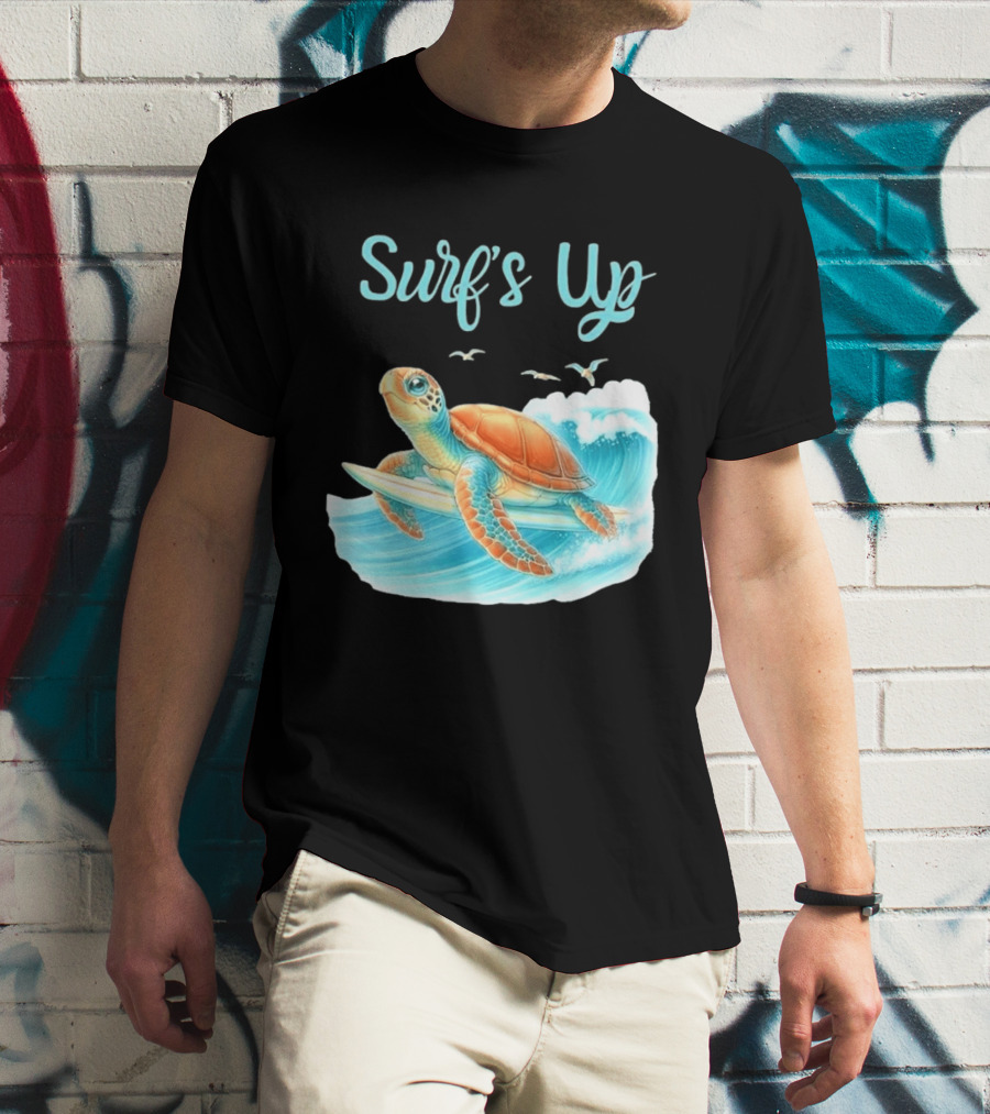 Surf's Up Turtle Riding Surfboard On Big Wave T-Shirt