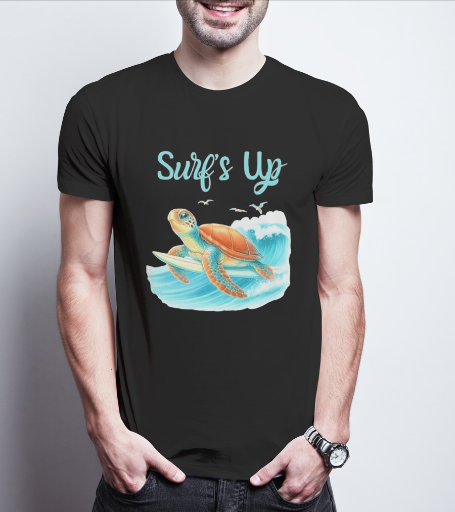 Surf's Up Turtle Riding Surfboard On Big Wave T-Shirt