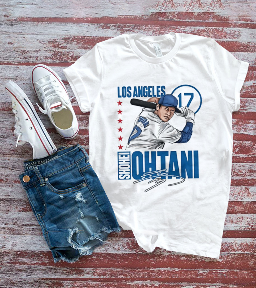 Los Angeles Shohei Ohtani 17 MLB Baseball Player Graphic With Stars T-Shirt