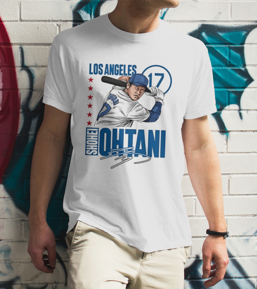 Los Angeles Shohei Ohtani 17 MLB Baseball Player Graphic With Stars T-Shirt