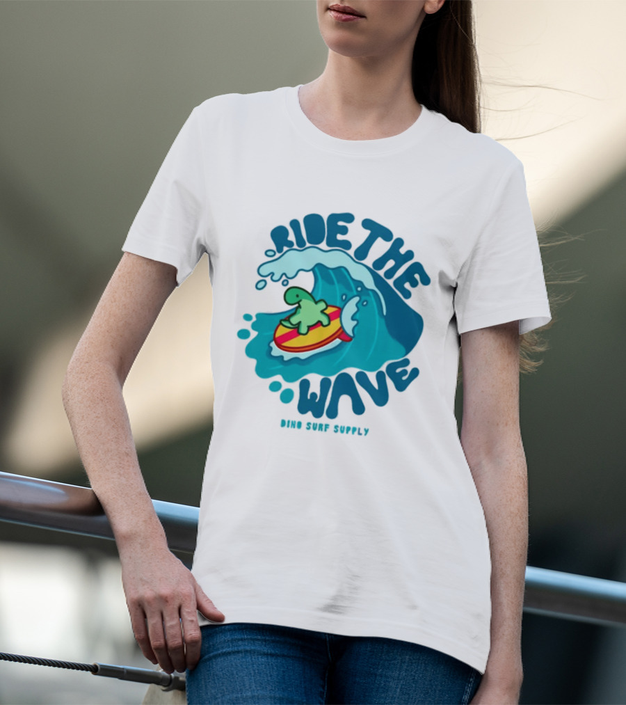 Ride The Wave Turtle Surfing Dino Surf Supply T-Shirt