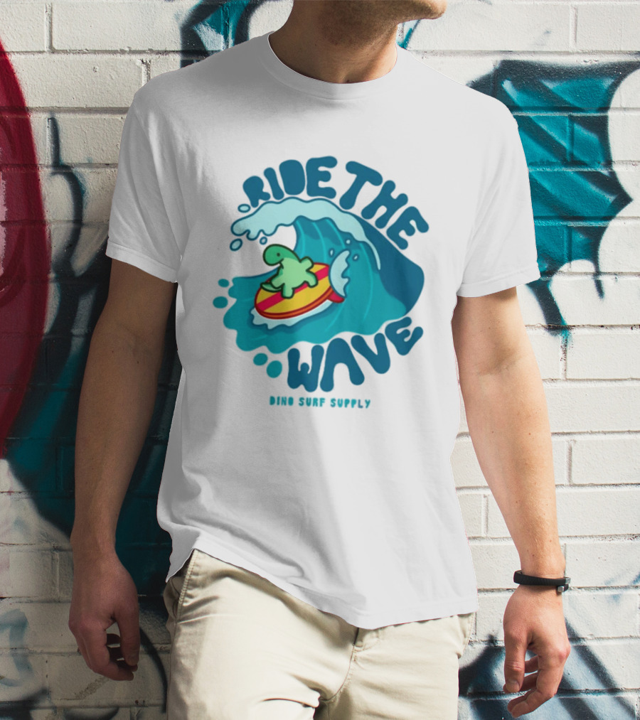 Ride The Wave Turtle Surfing Dino Surf Supply T-Shirt