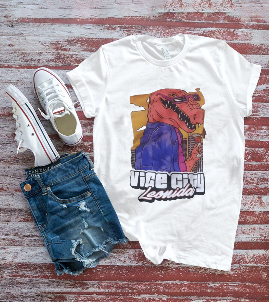Vice City Leonida Rex Dinosaur Gaming Retro Vibes T-Shirt