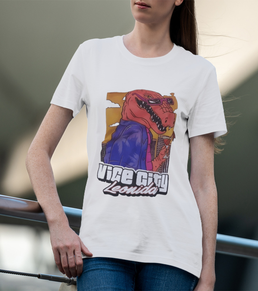 Vice City Leonida Rex Dinosaur Gaming Retro Vibes T-Shirt