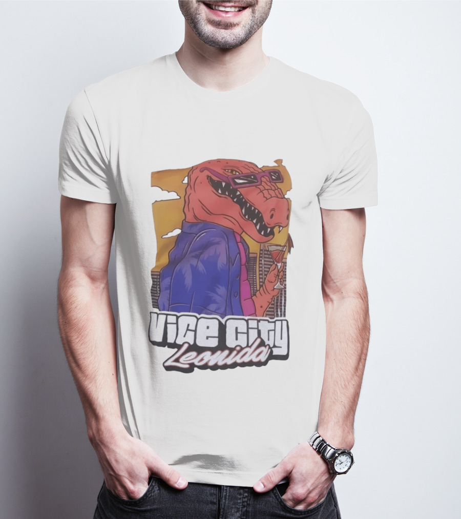 Vice City Leonida Rex Dinosaur Gaming Retro Vibes T-Shirt