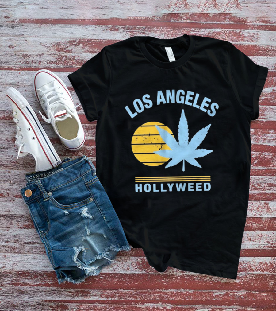 Los Angeles Hollyweed Cannabis Leaf Sunburst T-Shirt