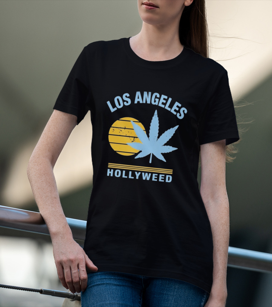 Los Angeles Hollyweed Cannabis Leaf Sunburst T-Shirt