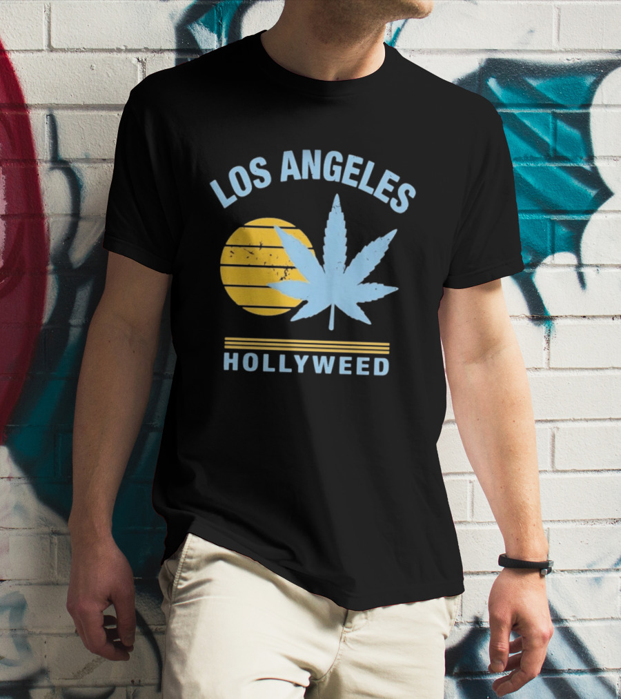 Los Angeles Hollyweed Cannabis Leaf Sunburst T-Shirt
