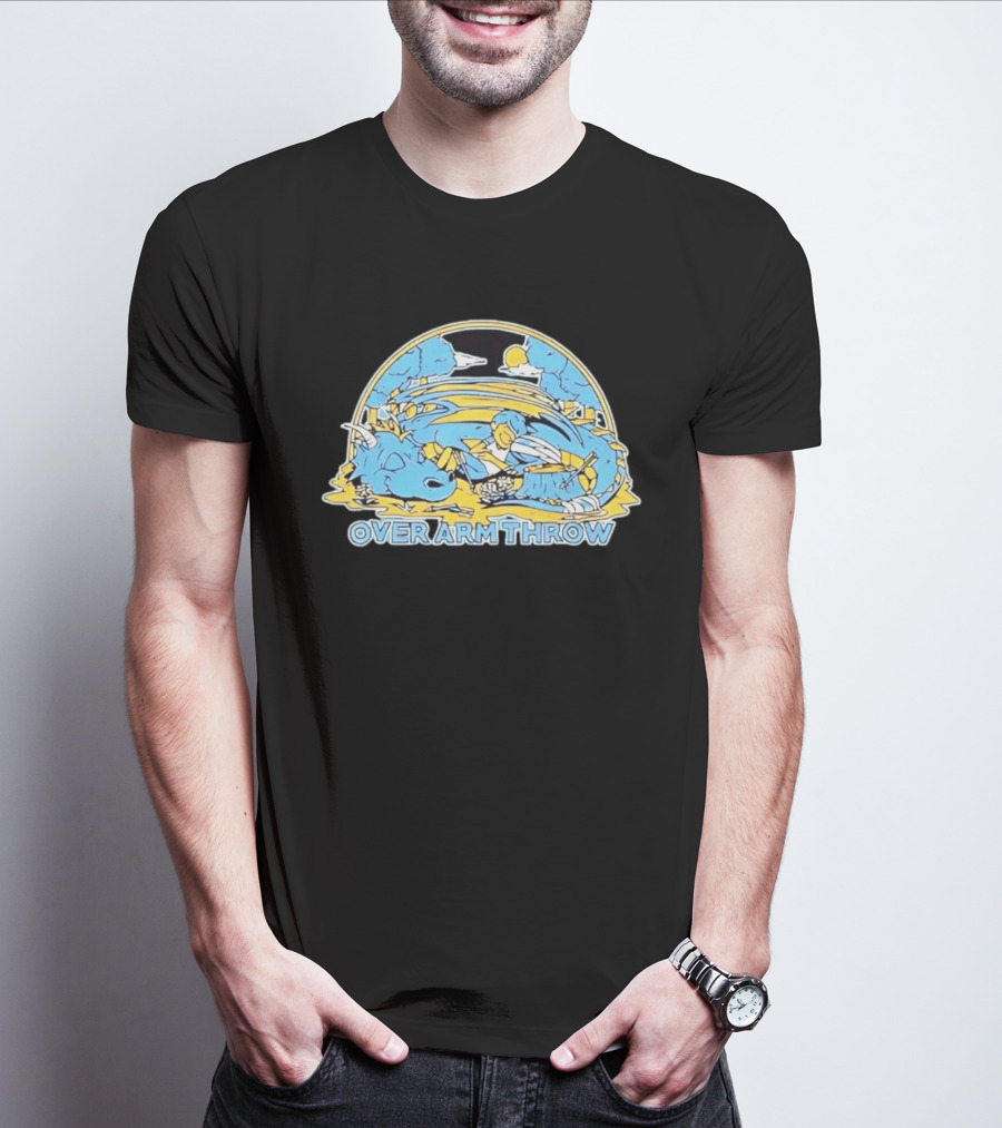 Over Arm Throw Cartoon Sleeping Blue Dragon Under Moonlit Sky T-Shirt