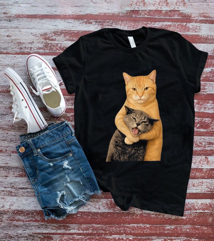 Cat Fight Meme Hugging Cats Funny Pet Lovers T-Shirt