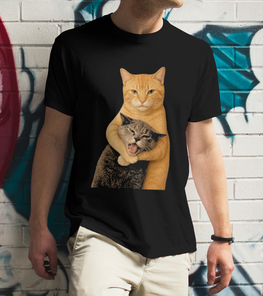 Cat Fight Meme Hugging Cats Funny Pet Lovers T-Shirt